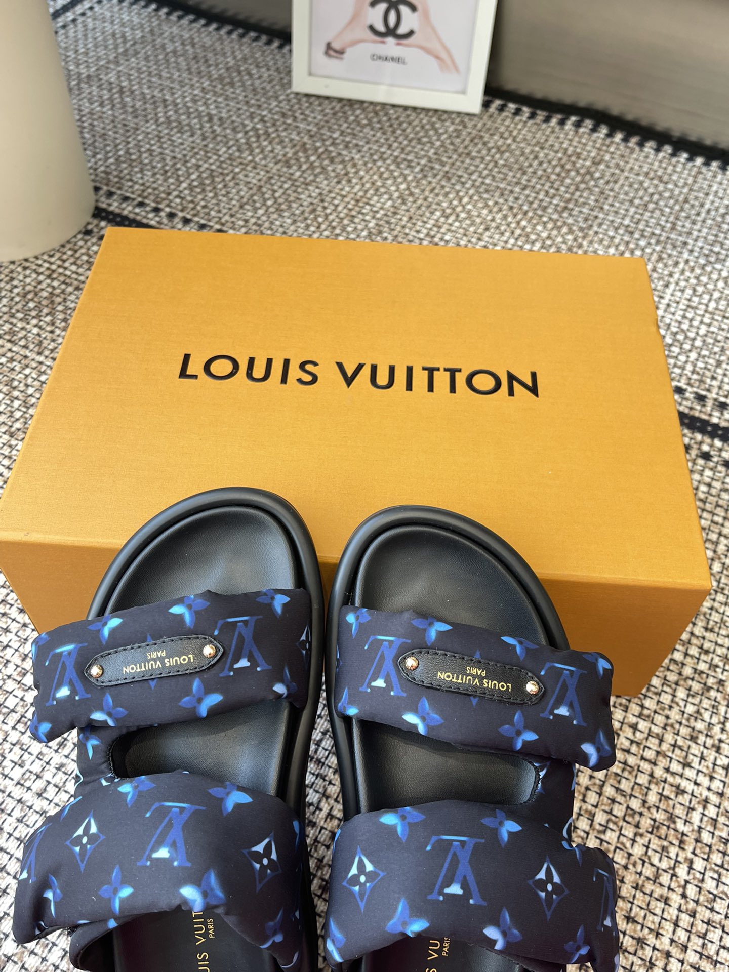 Louis Vuitton Blue Monogram Nylon Strap Sandals â€“ Unisex Comfort Slides