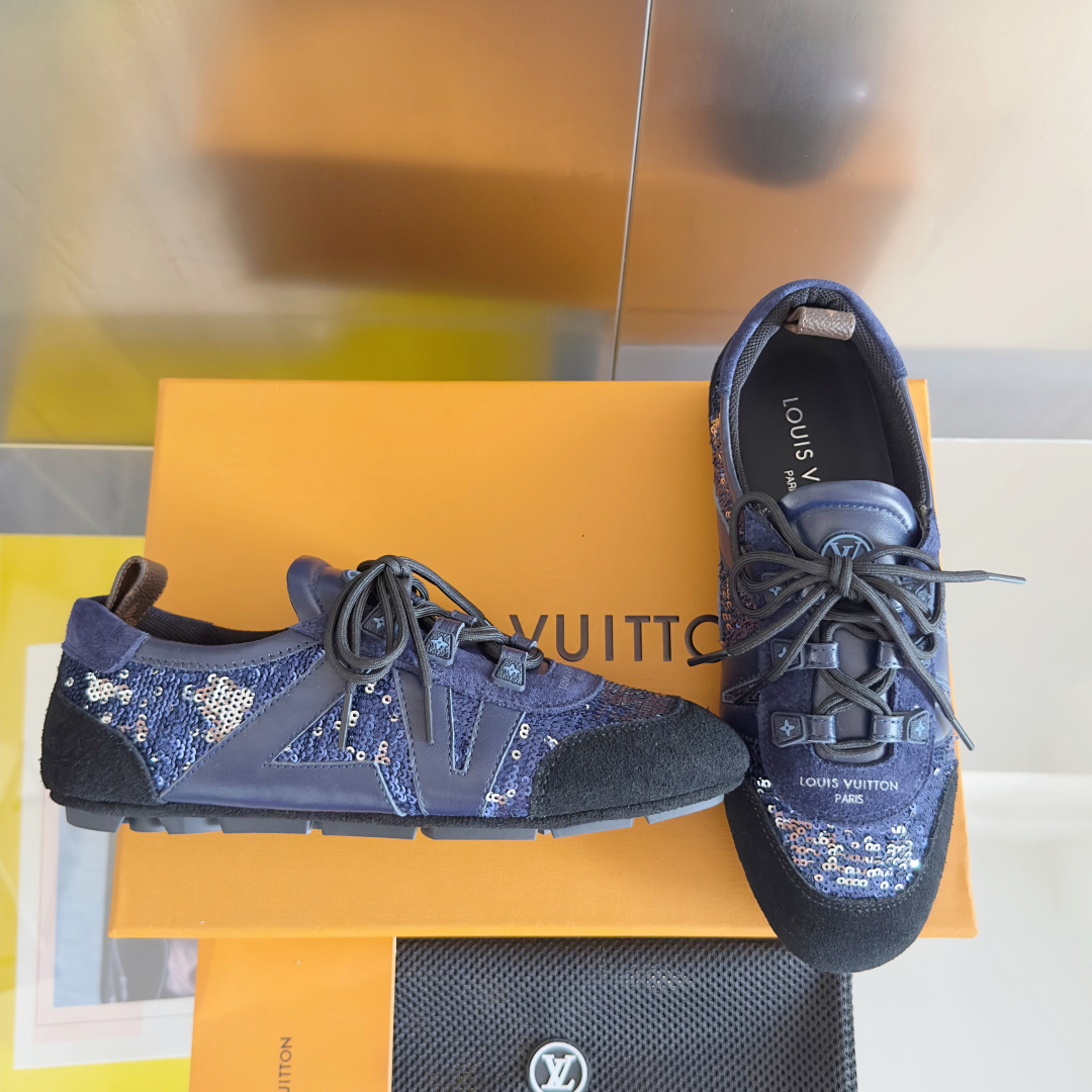 Louis Vuitton Blue Monogram Sequined Women Sneakers