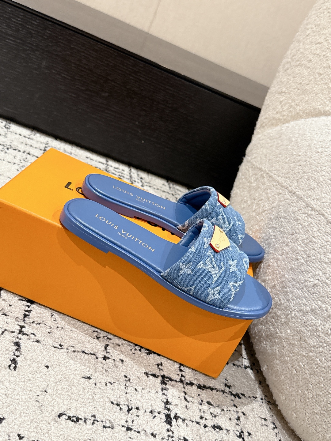 Louis Vuitton Blue Monogram Slide Sandals for Women