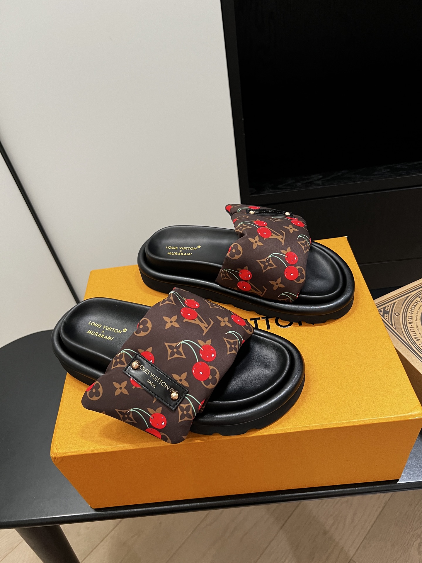 Louis Vuitton Brown Monogram Cherry Print Women Slide Sandals