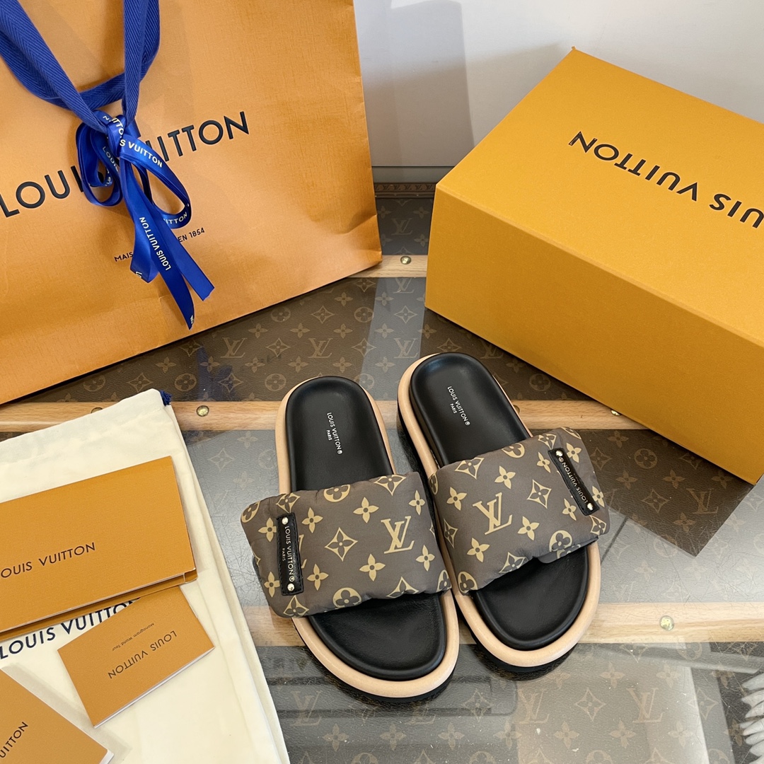 Louis Vuitton Brown Monogram Women Slide Sandals