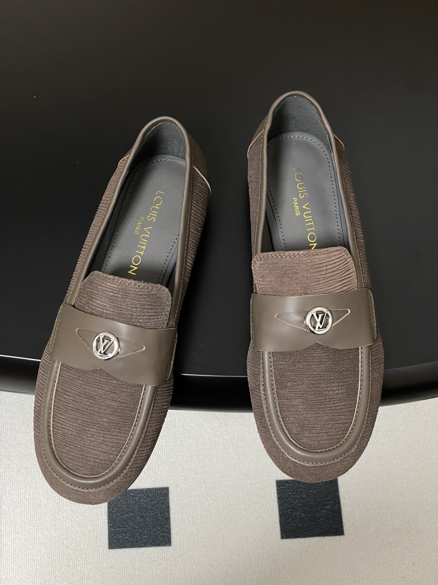 Louis Vuitton Brown Suede Canvas Loafers with Leather Strap â€“ Menâ€™s Shoes