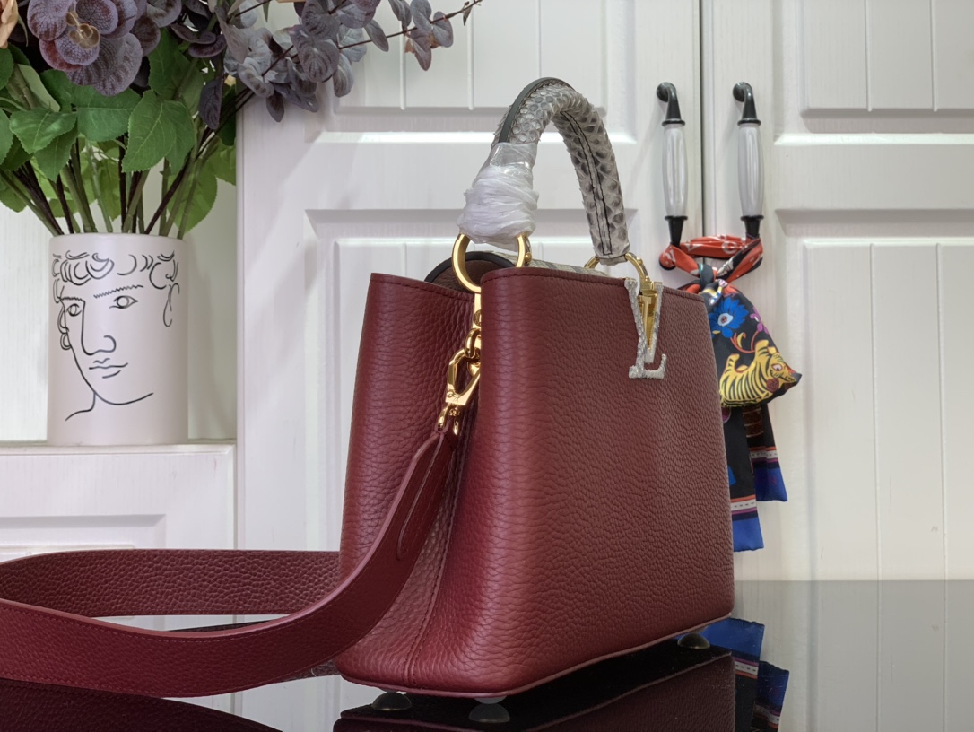 Louis Vuitton Burgundy Taurillon Leather and Python Capucines MM Bag