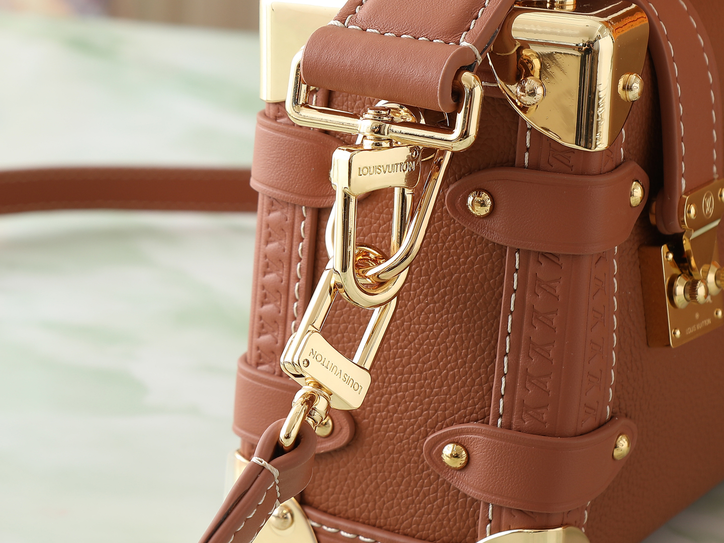 LOUIS VUITTON Calfskin Side Trunk PM Tan