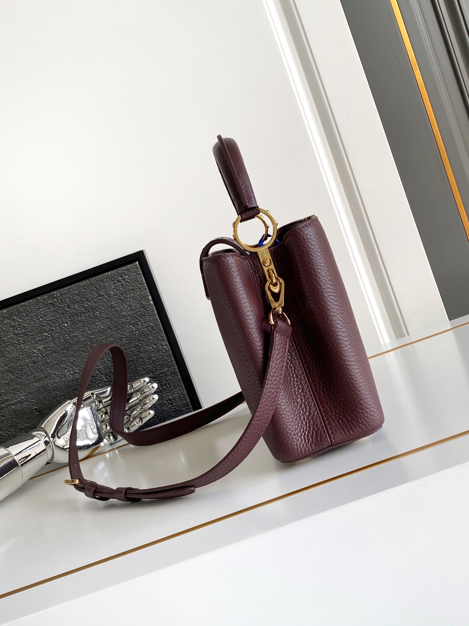 LOUIS VUITTON Capucines BB Bag Taurillon Leather Wine Red