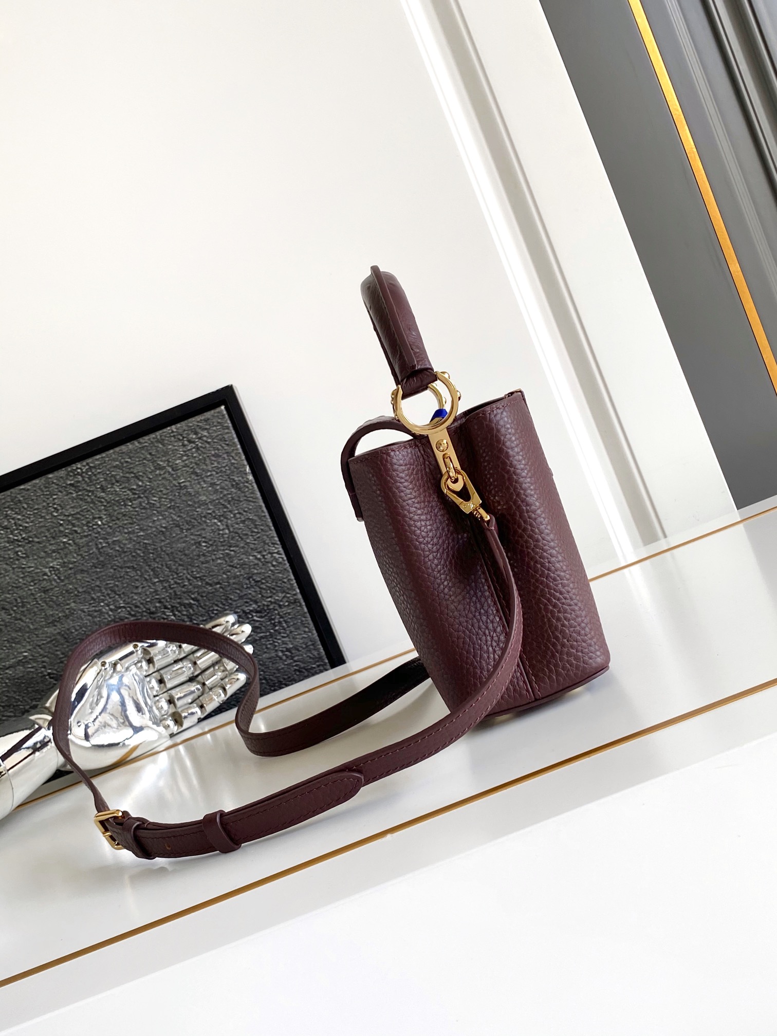 LOUIS VUITTON Capucines BB Bag Taurillon Leather Wine Red