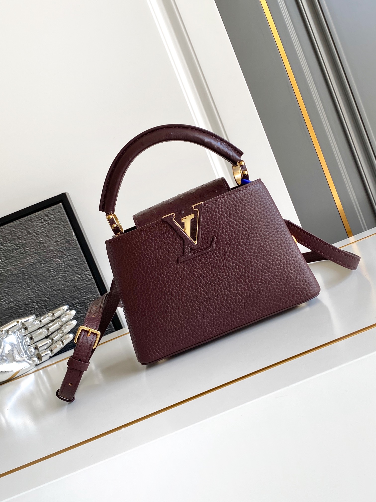 LOUIS VUITTON Capucines BB Bag Taurillon Leather Wine Red