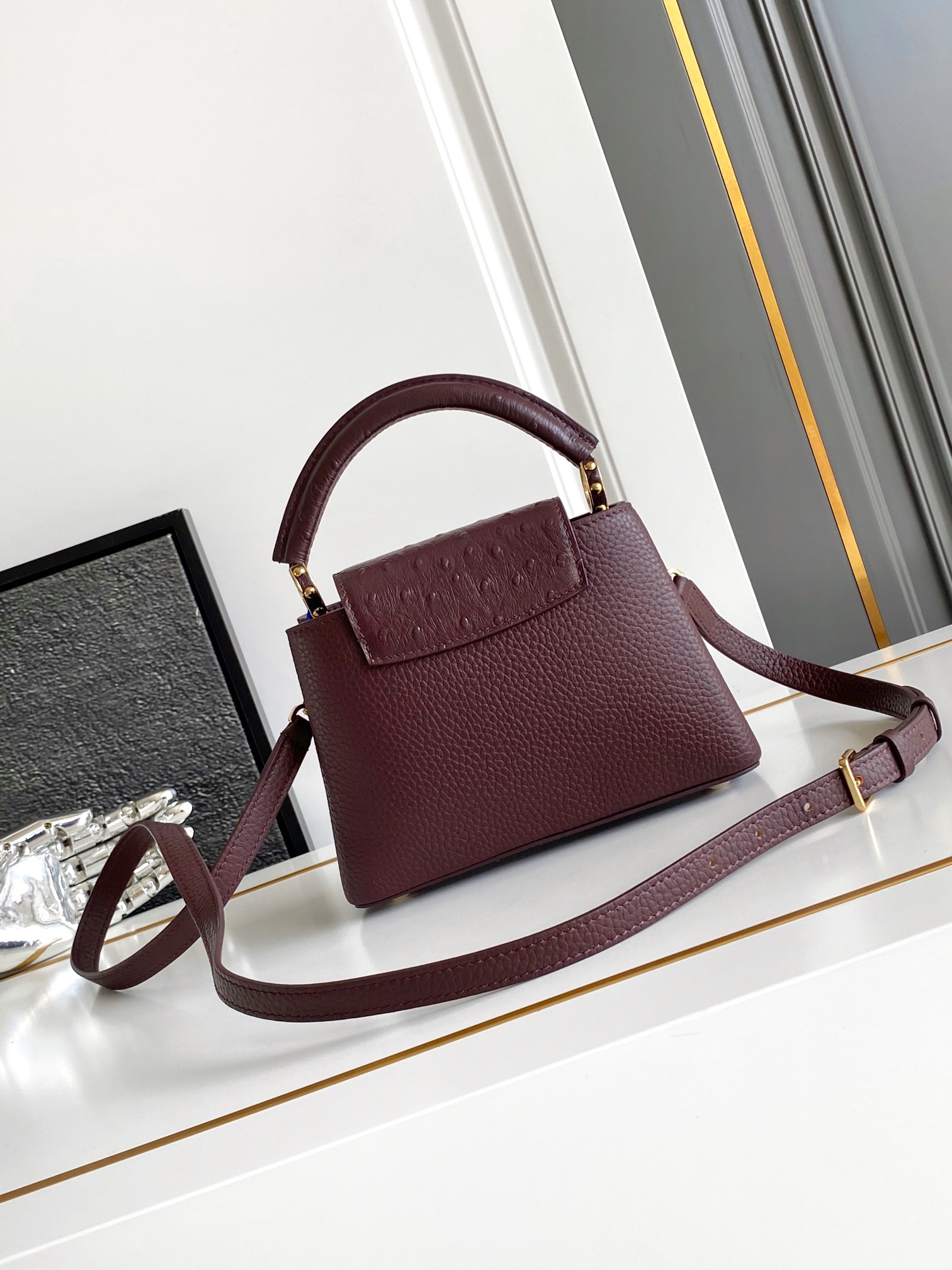 LOUIS VUITTON Capucines BB Bag Taurillon Leather Wine Red