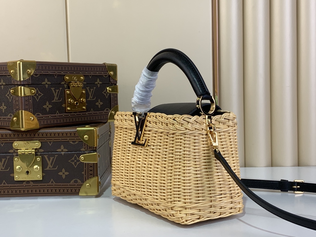 Louis Vuitton Capucines BB Raffia and Black Leather