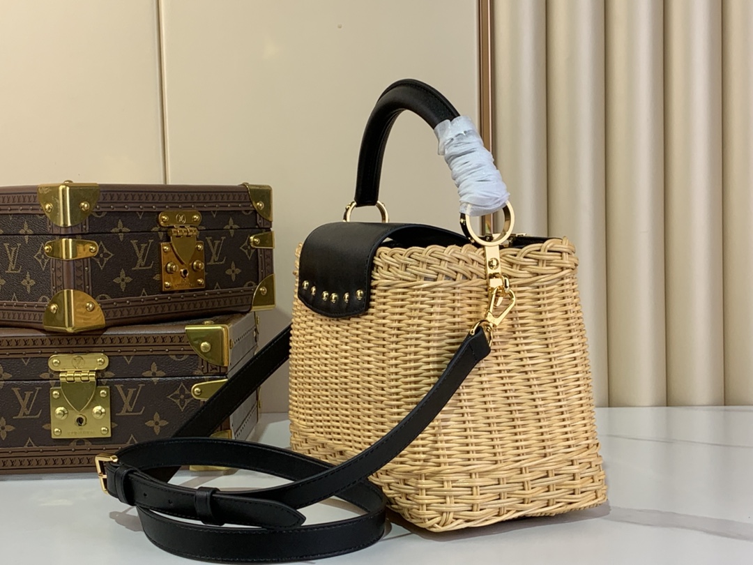 Louis Vuitton Capucines BB Raffia and Black Leather