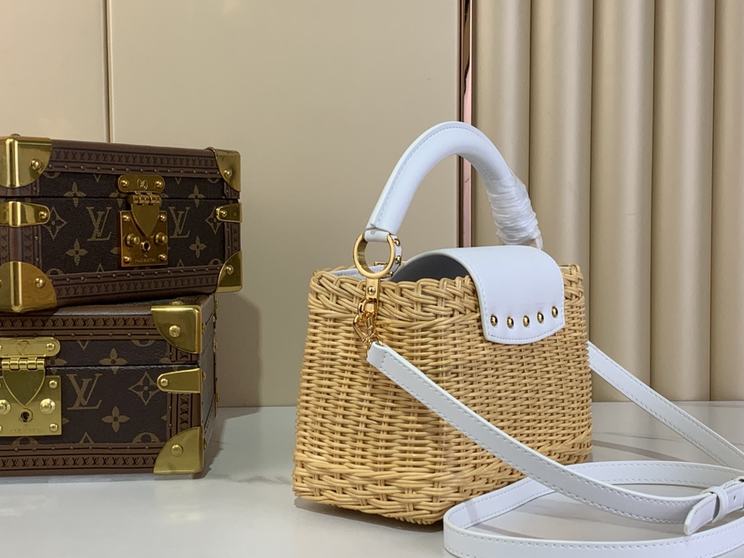 Louis Vuitton Capucines BB Raffia and White Leather