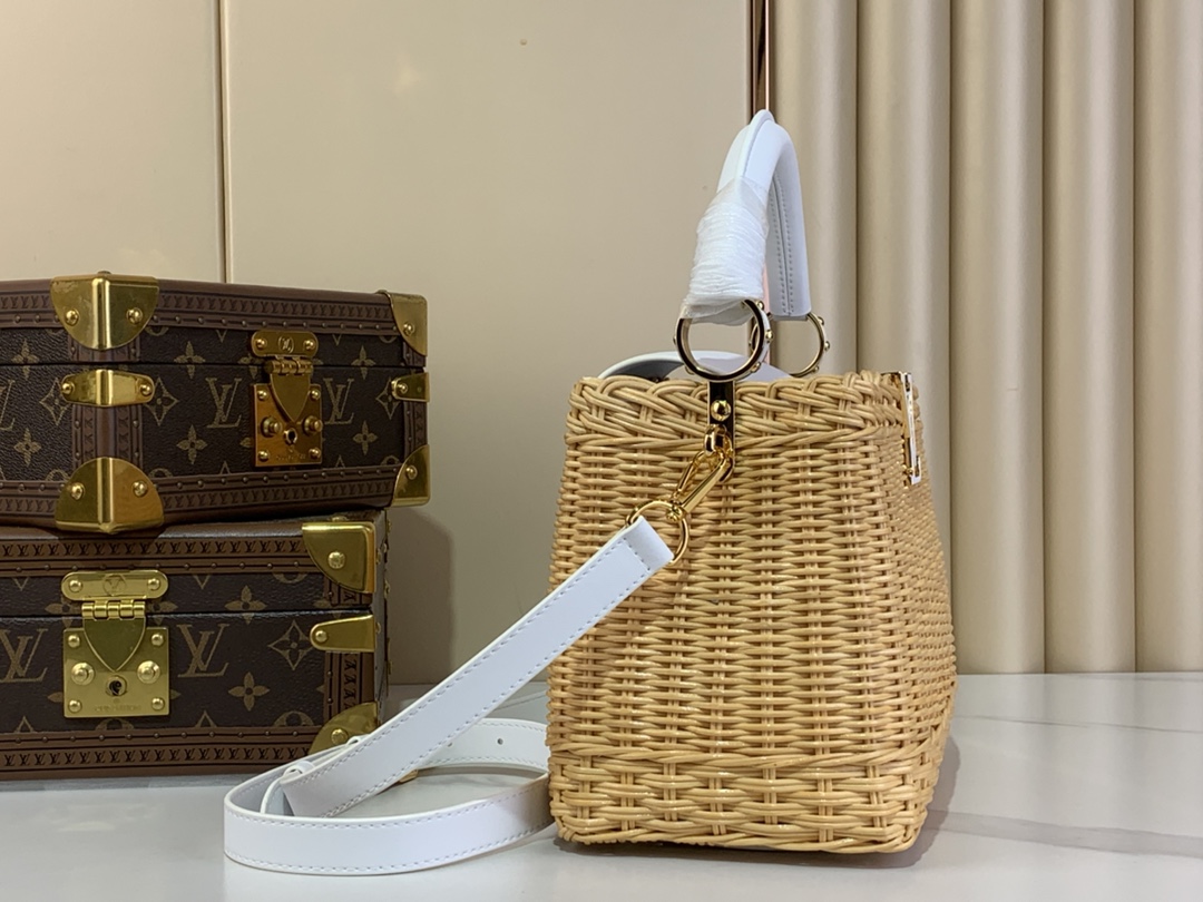 Louis Vuitton Capucines BB Raffia and White Leather