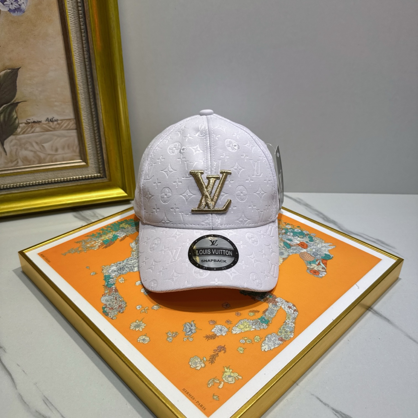 Louis Vuitton White Monogram Cap - Gold LV Logo