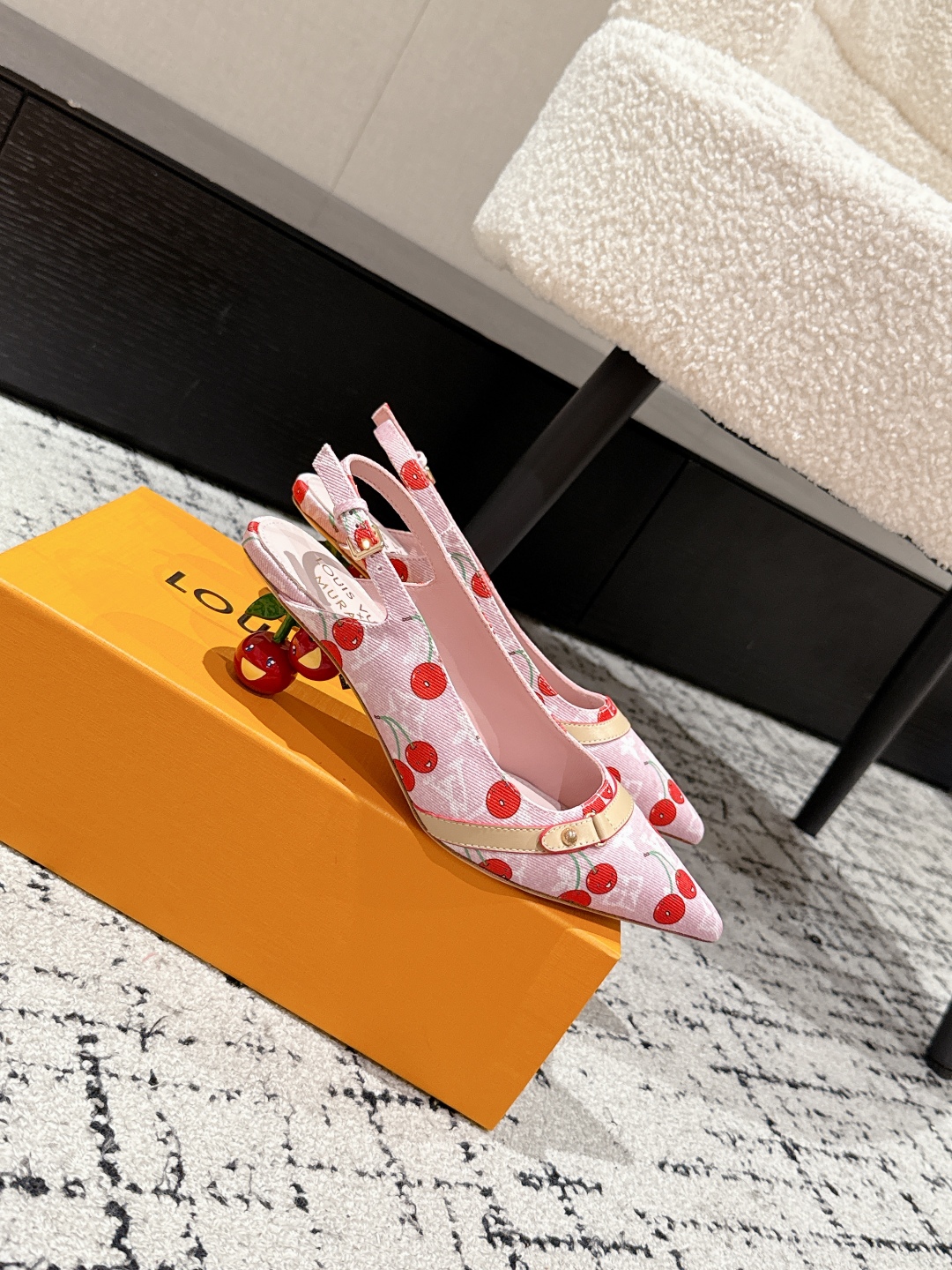 Louis Vuitton Cherry Print Slingback Pointed Toe Heels