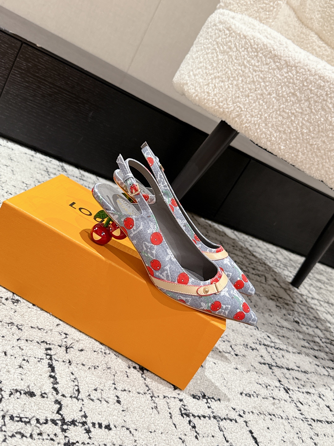 Louis Vuitton Cherry Print Slingback Pumps in Blue