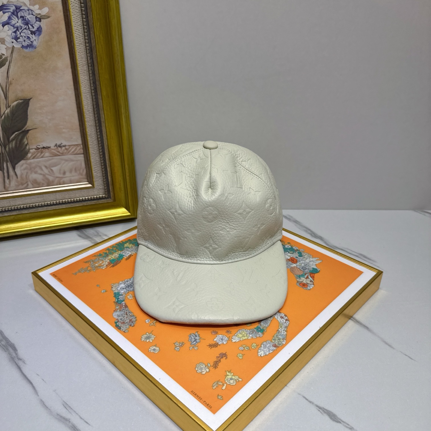 Louis Vuitton White Leather Embossed Cap - Designer Style