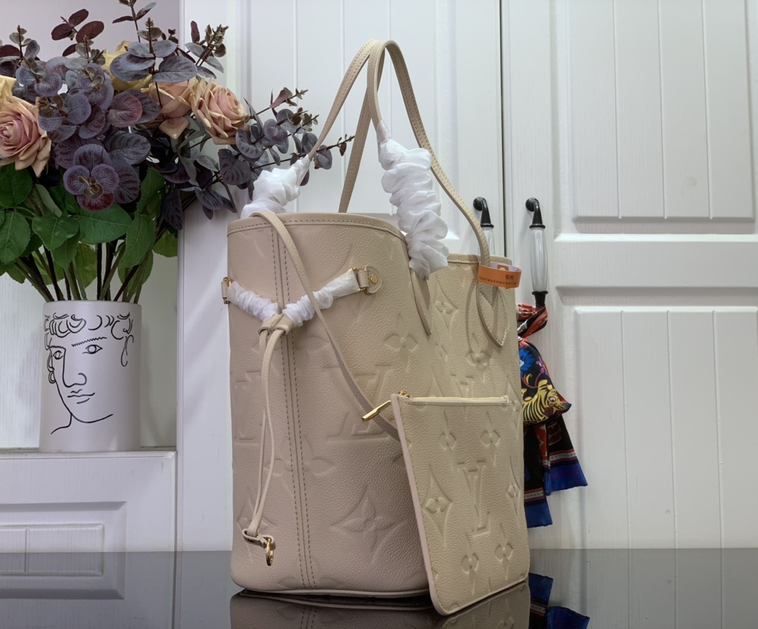 Louis Vuitton Creme Neverfull MM Empreinte Cru Couro