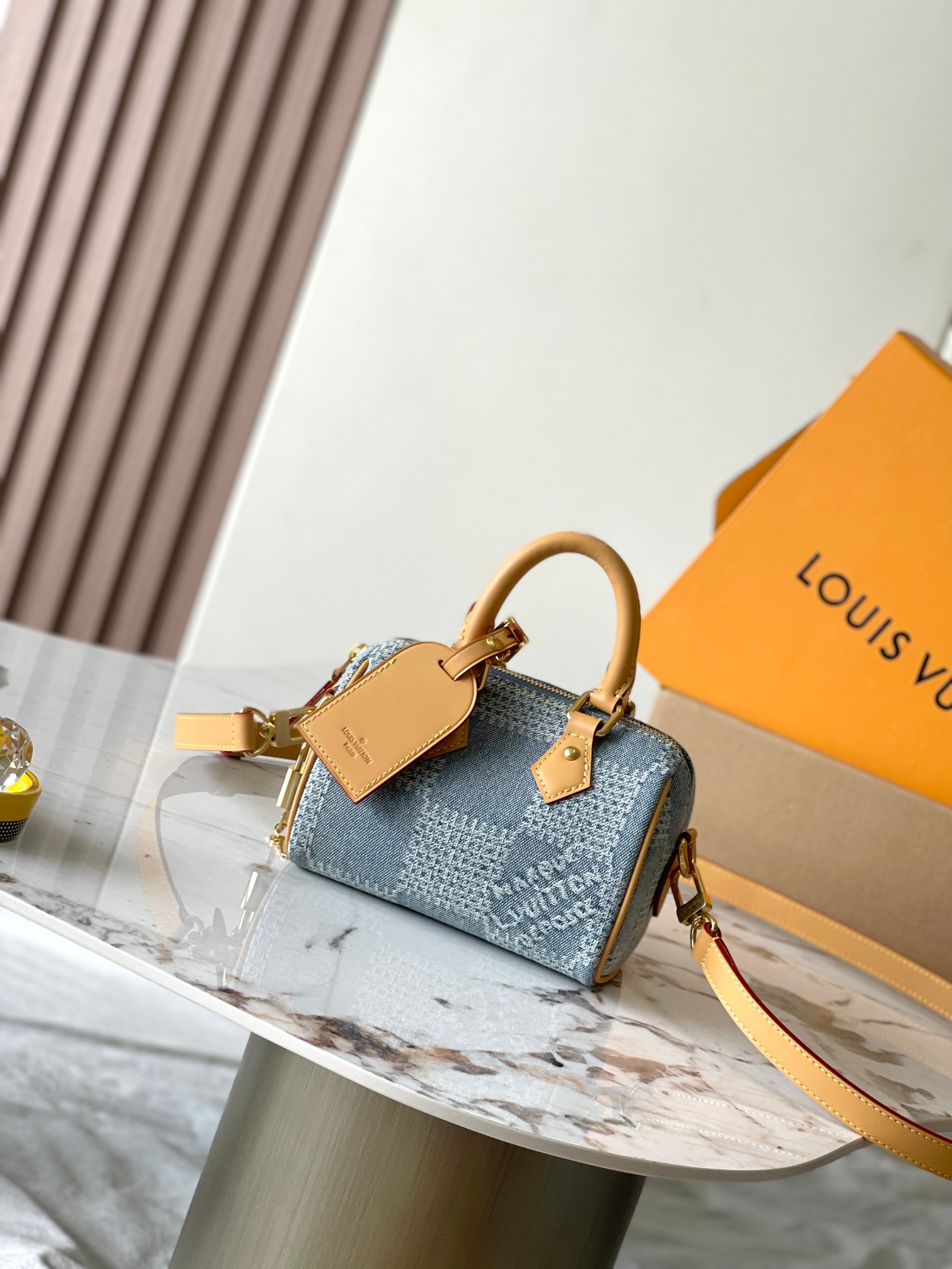 LOUIS VUITTON Damier Denim 3D Speedy Bandouliere 18 Bleu