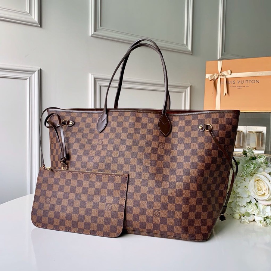 LV Damier Ebene Neverfull - Brown Checkered Tote Bag