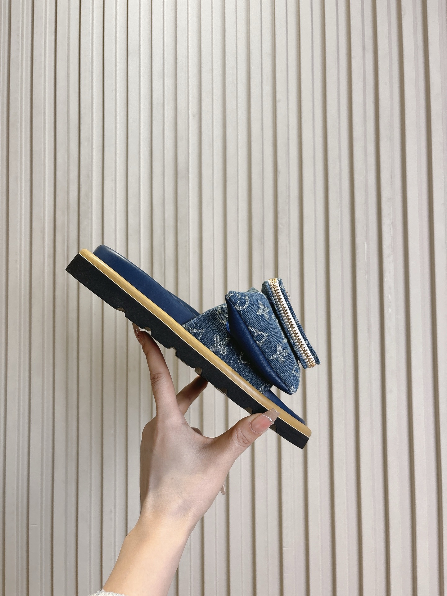 Louis Vuitton Denim Blue Monogram Bow Slide Sandals