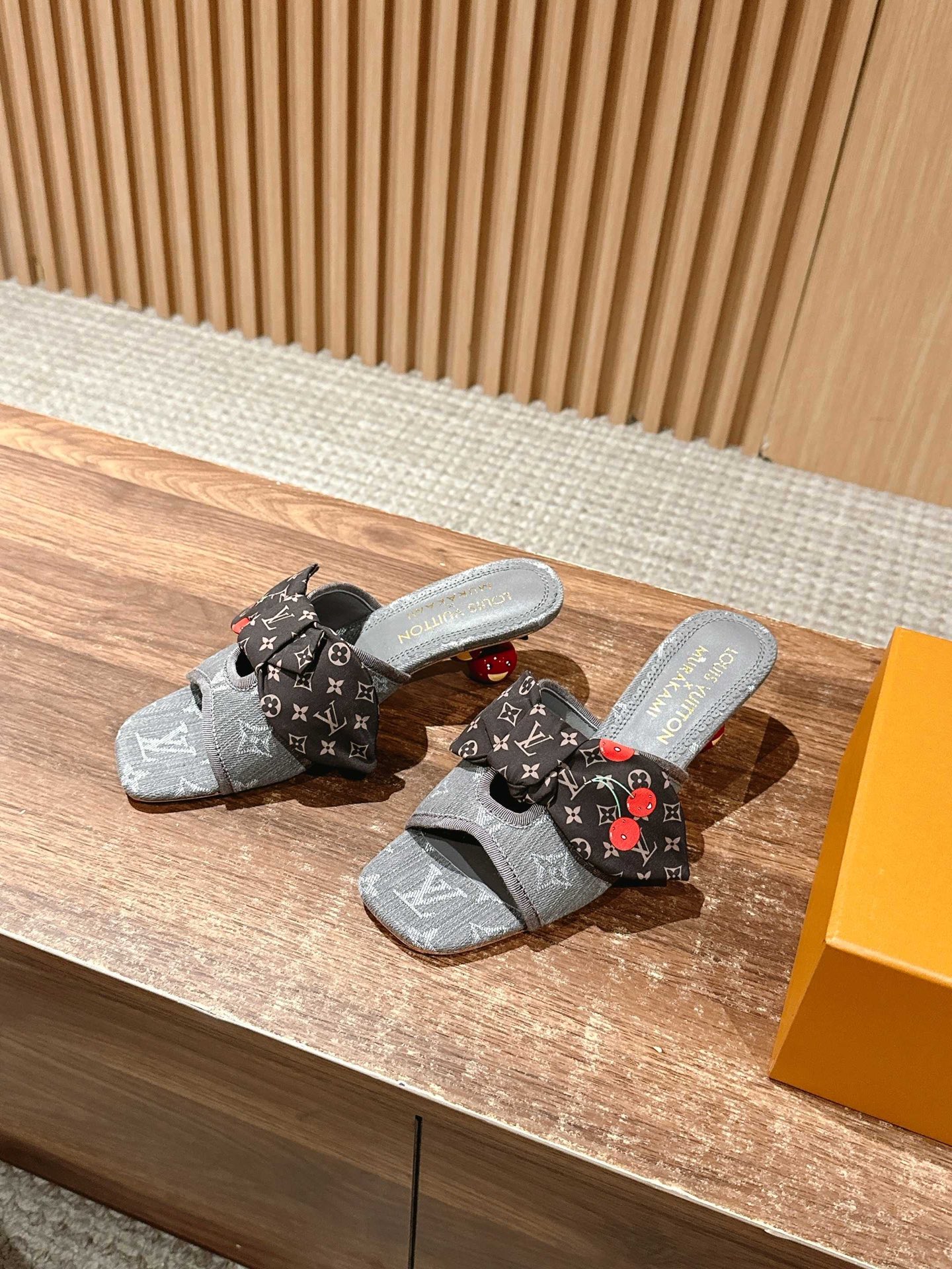 Louis Vuitton denim monogram bow slide sandals for women