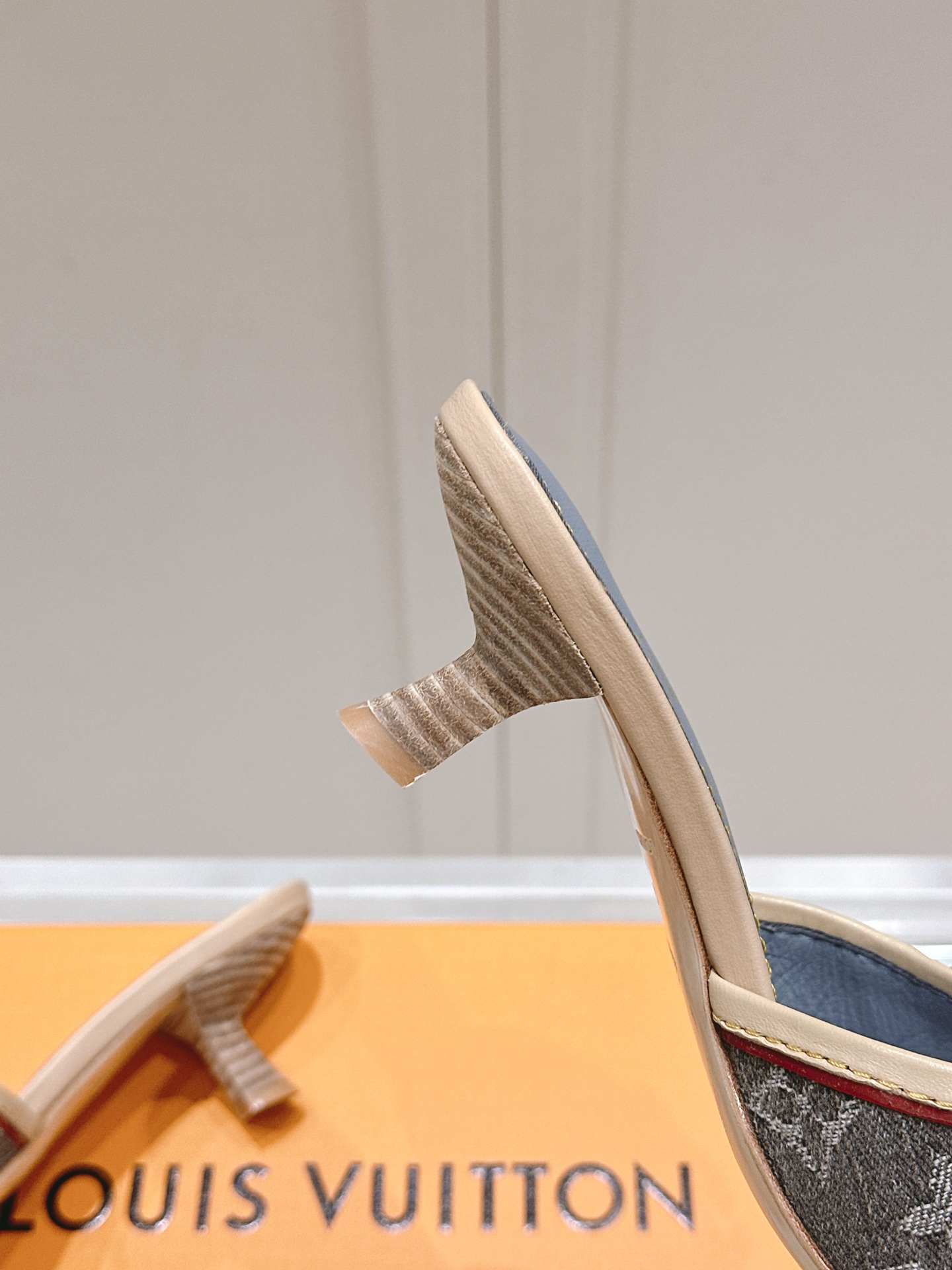 Louis Vuitton  Denim Monogram Mules Peep Toe Heels