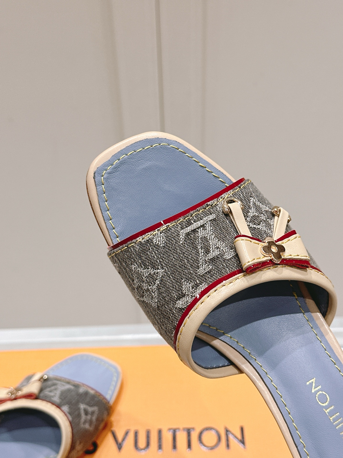 Louis Vuitton  Denim Monogram Mules Peep Toe Heels