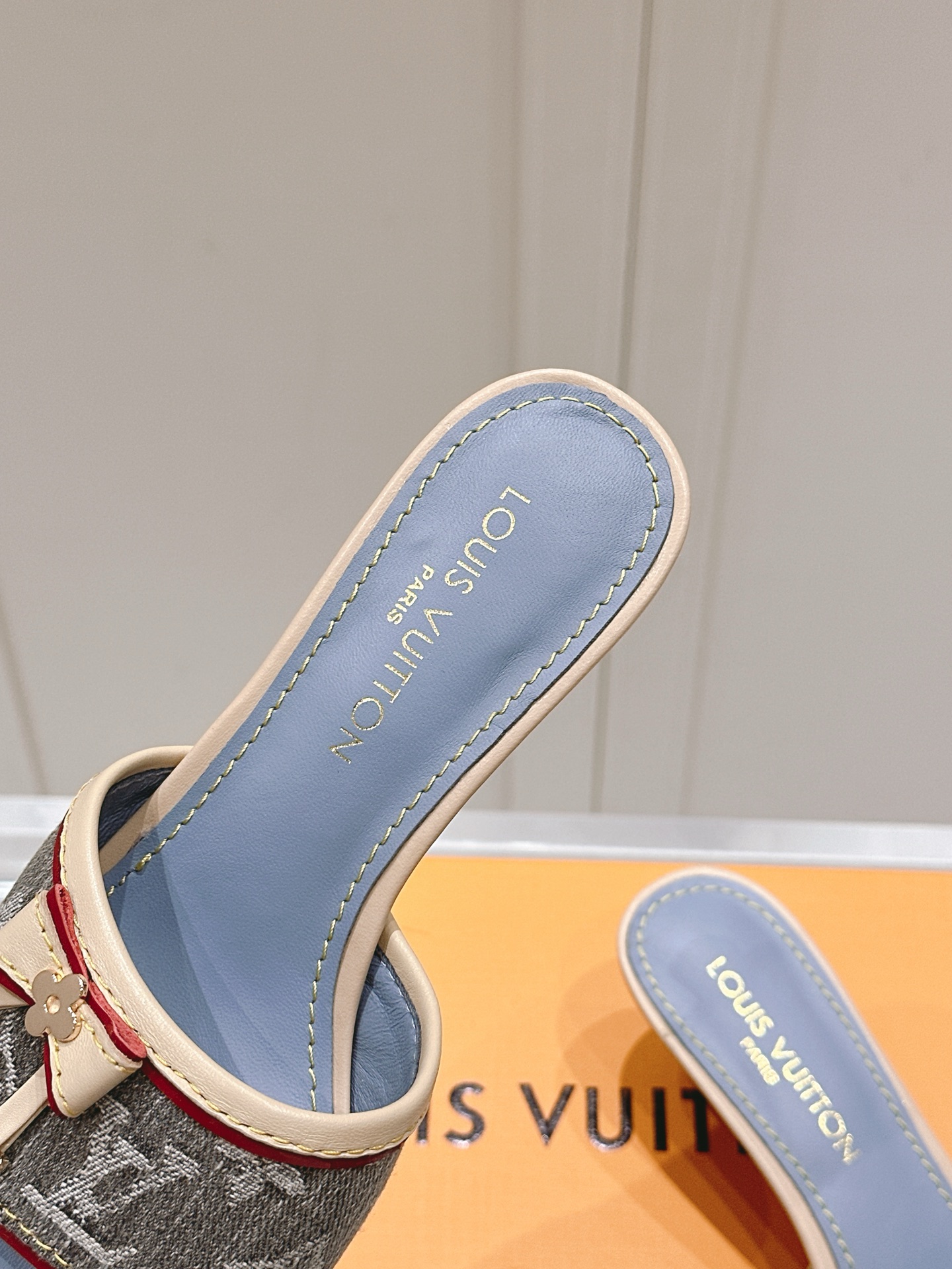 Louis Vuitton  Denim Monogram Mules Peep Toe Heels