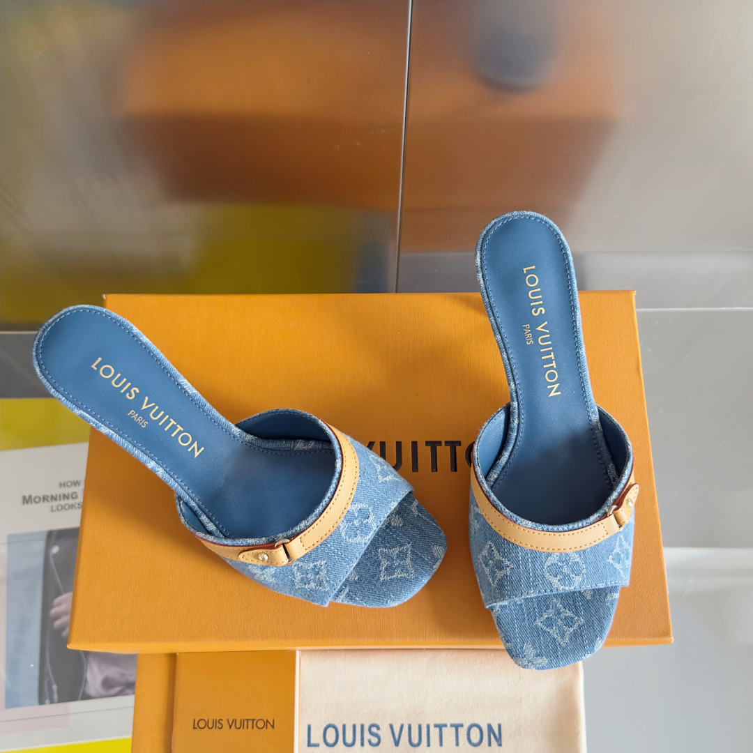 Louis Vuitton Denim Monogram Slide Heels Blue