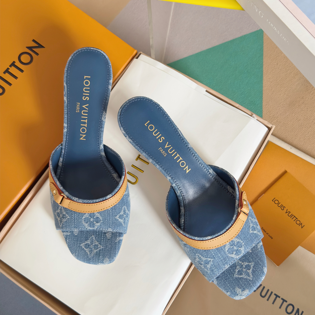 Louis Vuitton Blue Denim Mules - Louis Vuitton Blue Denim Monogram