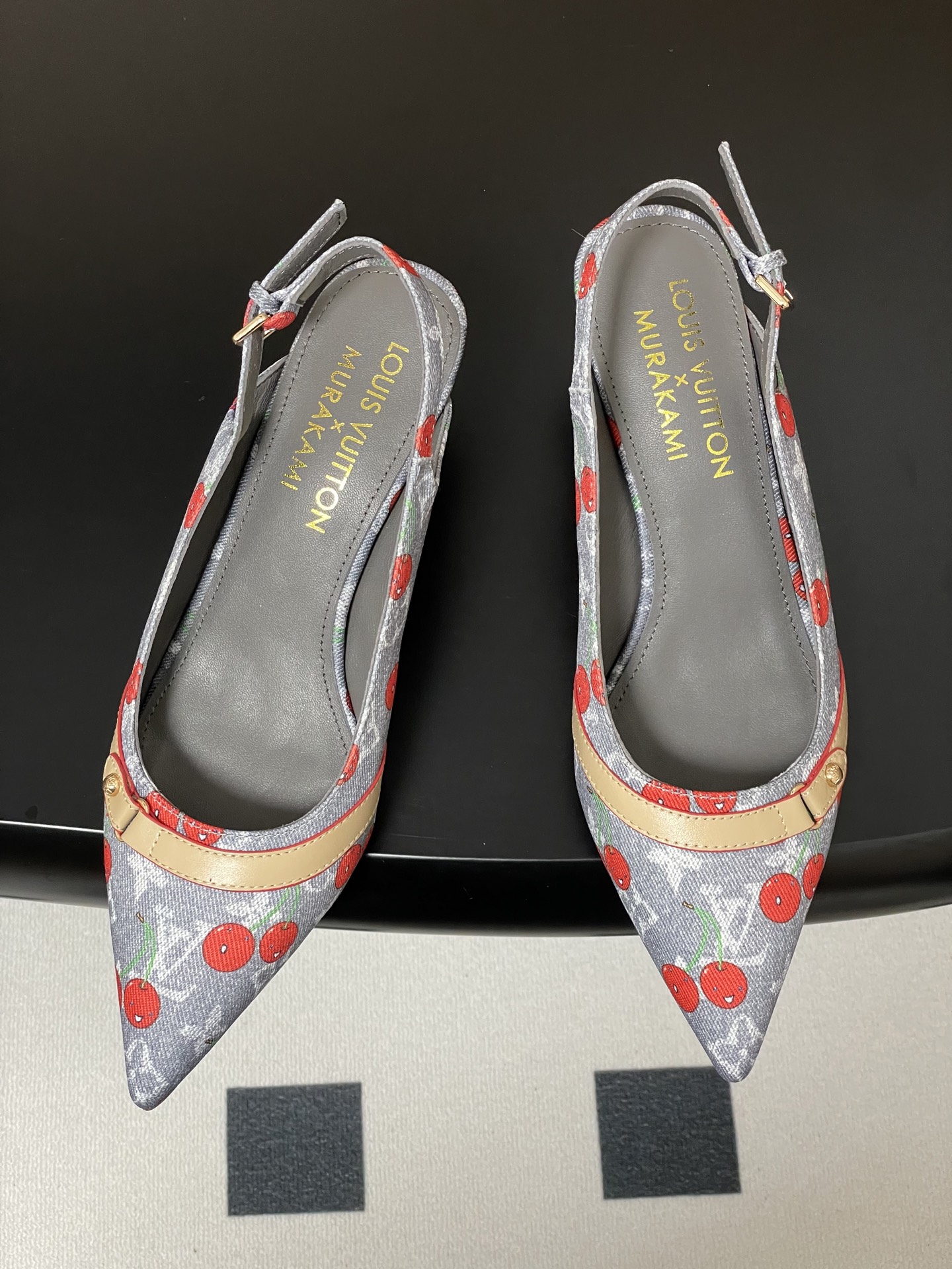 Louis Vuitton Gray Cherry Print Women Slingback Heels