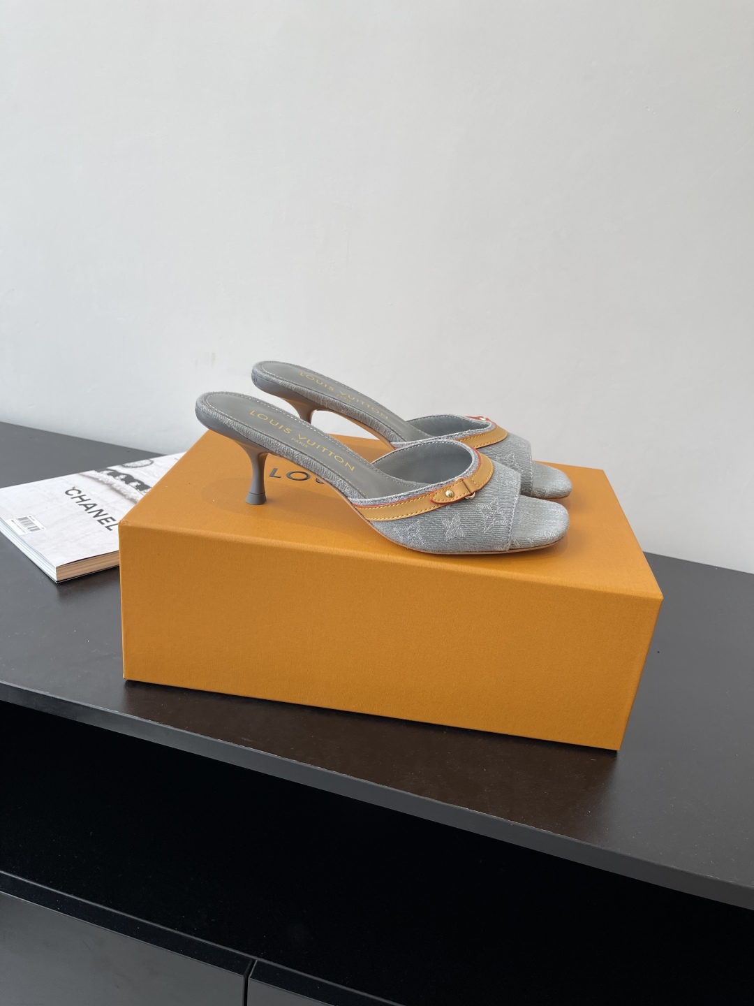 Louis Vuitton Gray Monogram Denim Slide Sandals