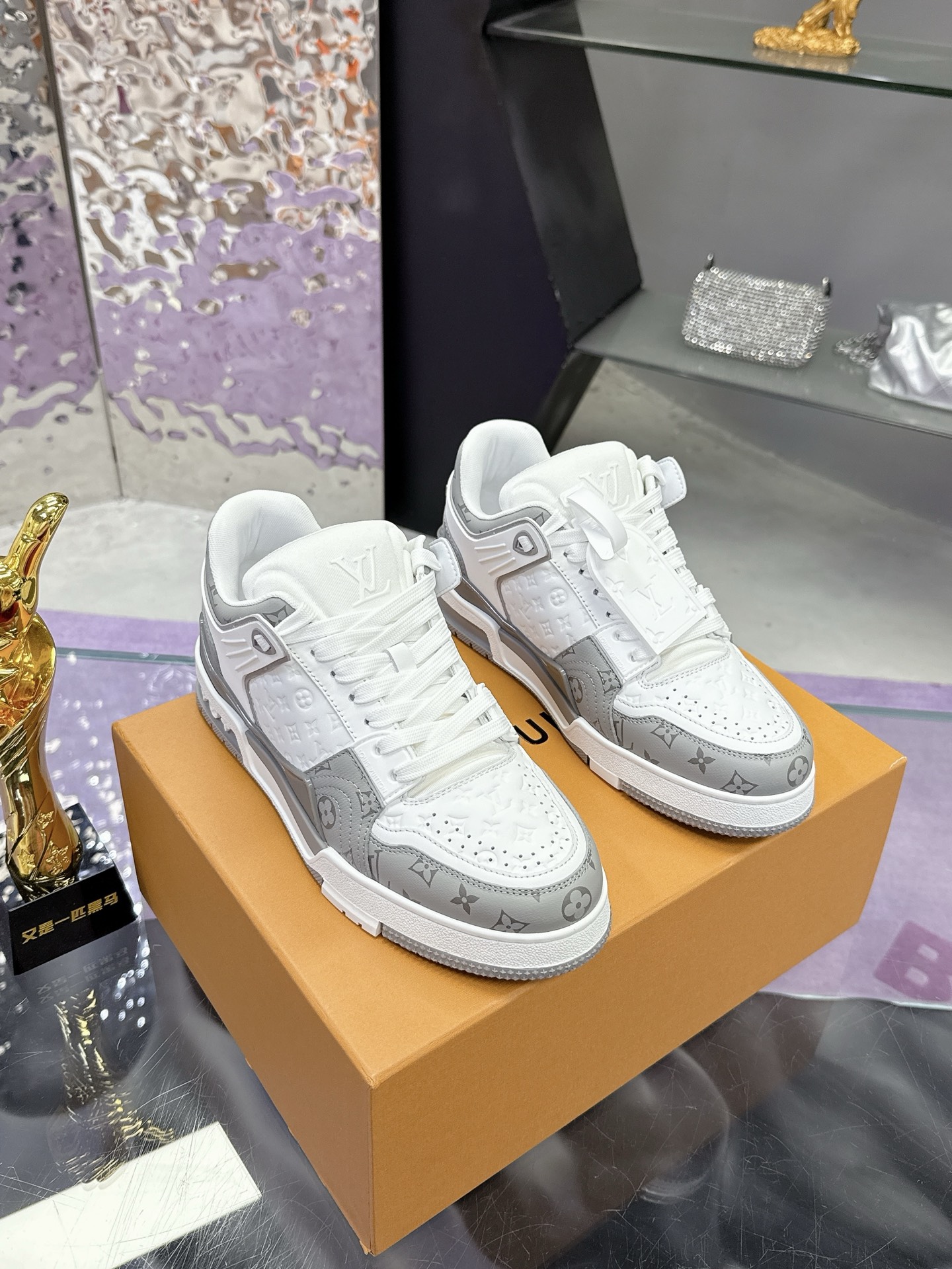 Louis Vuitton Gray White Low-Top Sneakers