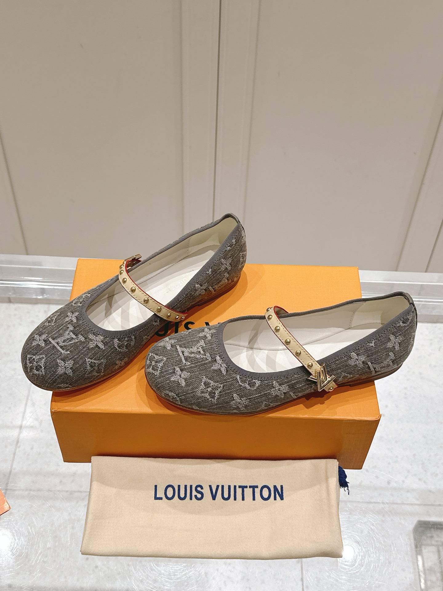 Louis Vuitton Grey Monogram Mary Jane Flats