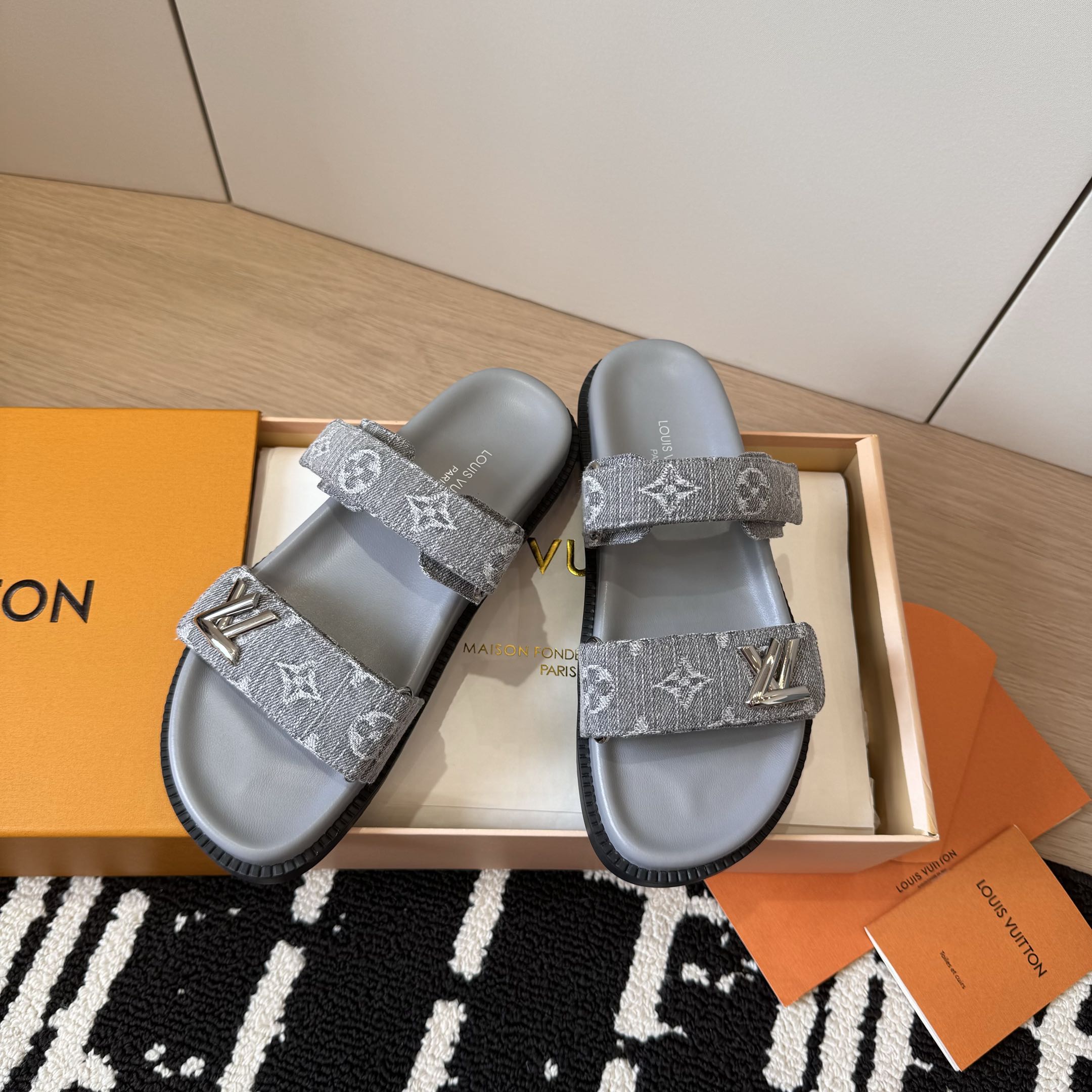 Louis Vuitton Grey Monogram Slides