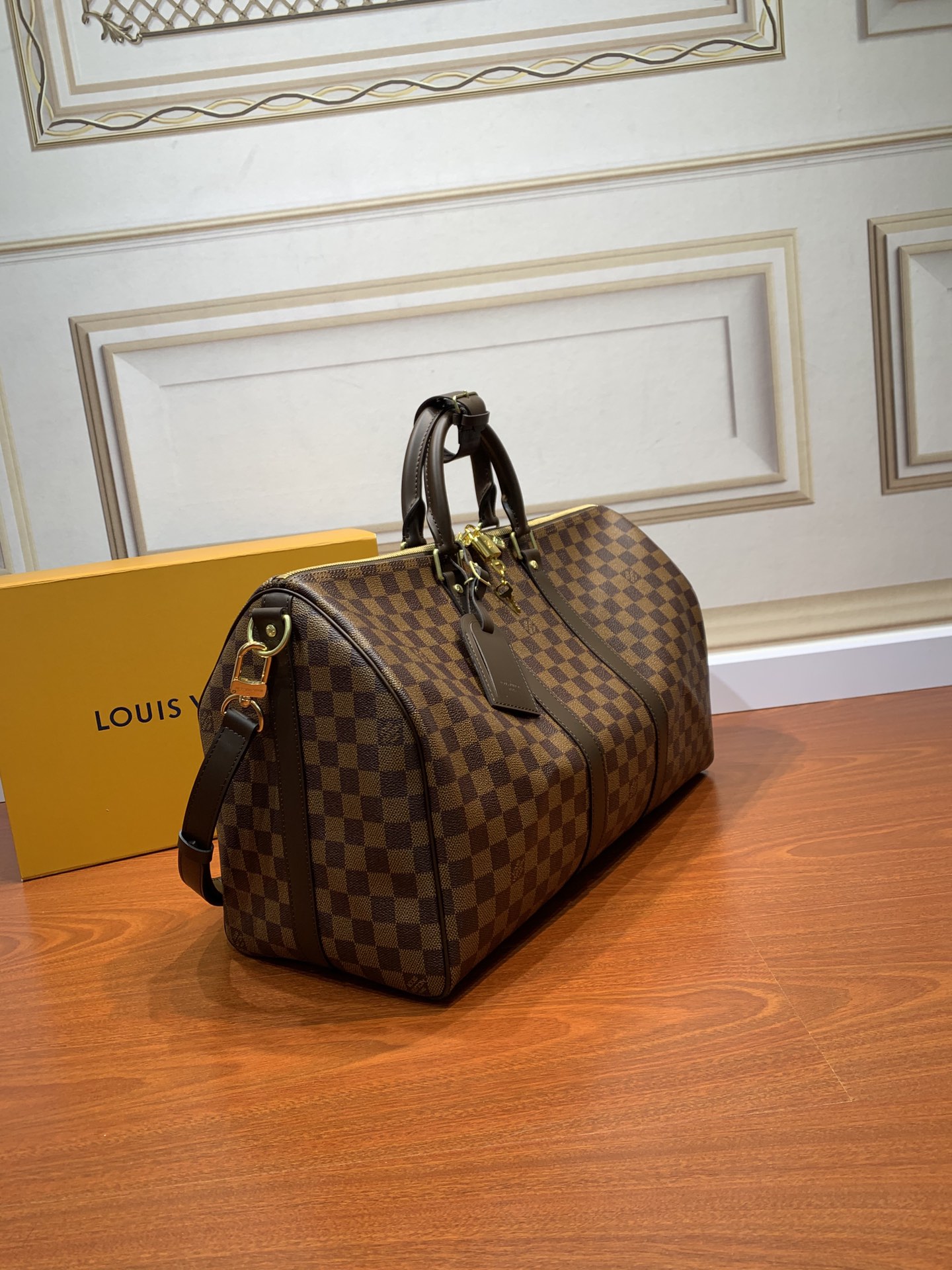 LOUIS VUITTON Keepall Bandoulière 45 Monogram Macassar Brown Bag