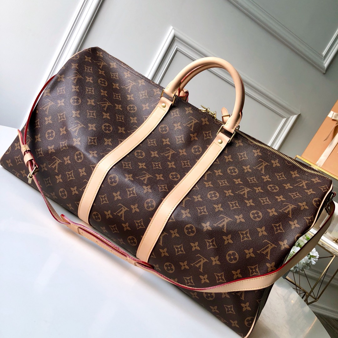 LOUIS VUITTON Keepall Bandoulière 50 Monogram Canvas Brown Bag