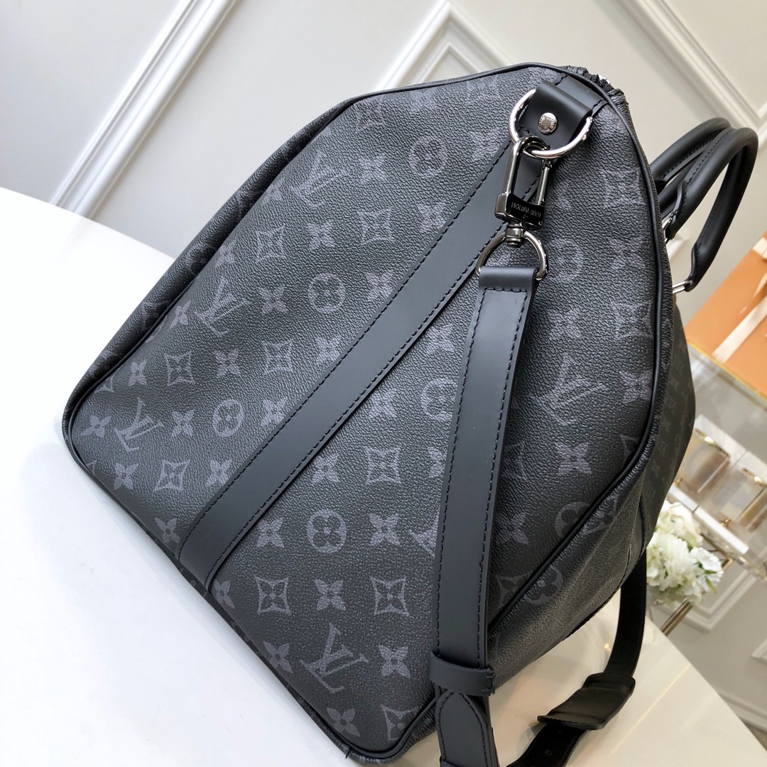 LOUIS VUITTON Keepall Bandoulière 55 Monogram Taurillon Leather Bag Black