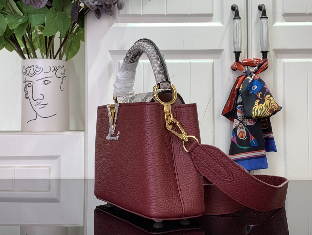 Louis Vuitton Louis Vuitton Burgundy Taurillon Leather And Python Mini Capucines Bag
