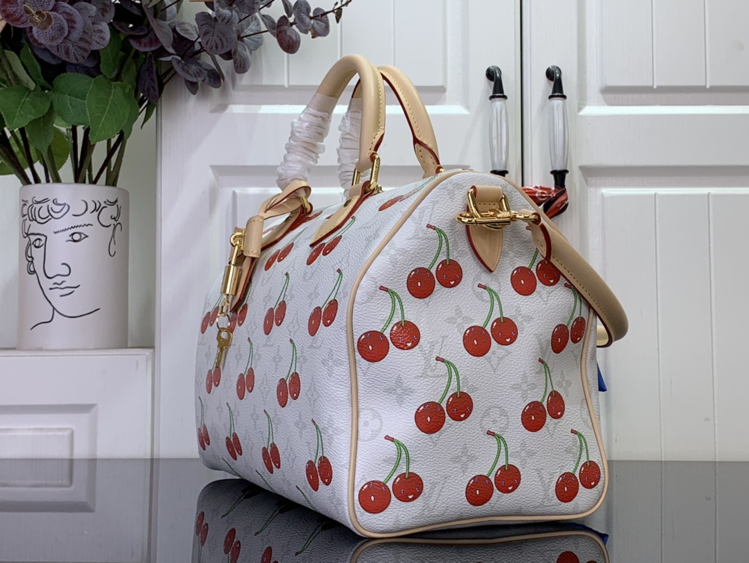 Louis Vuitton Louis Vuitton Speedy Soft Cherry Pattern White Women's Handbag