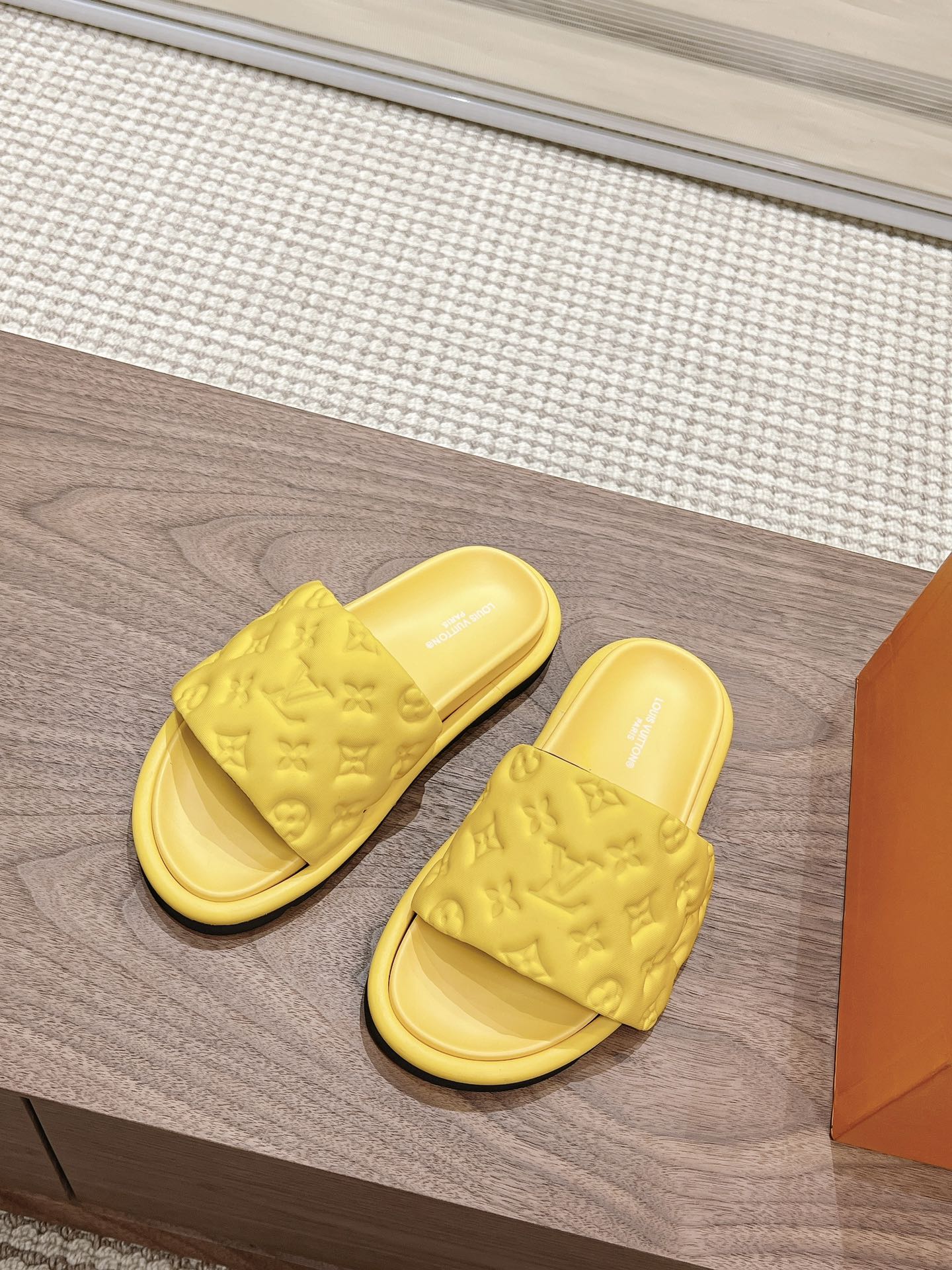 Louis Vuitton  Louis Vuitton Yellow Slides with Velcro Strap
