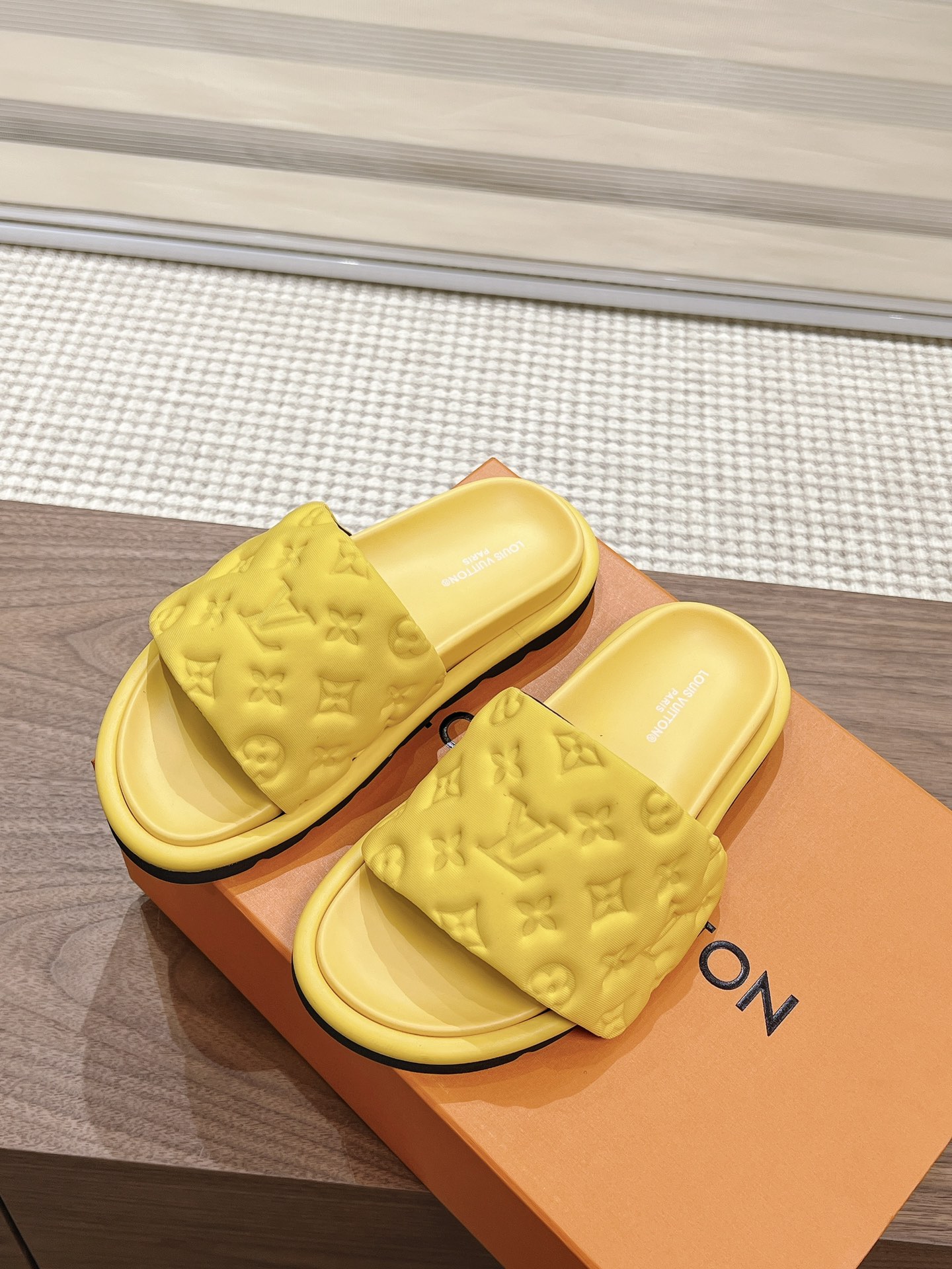 Louis Vuitton  Louis Vuitton Yellow Slides with Velcro Strap