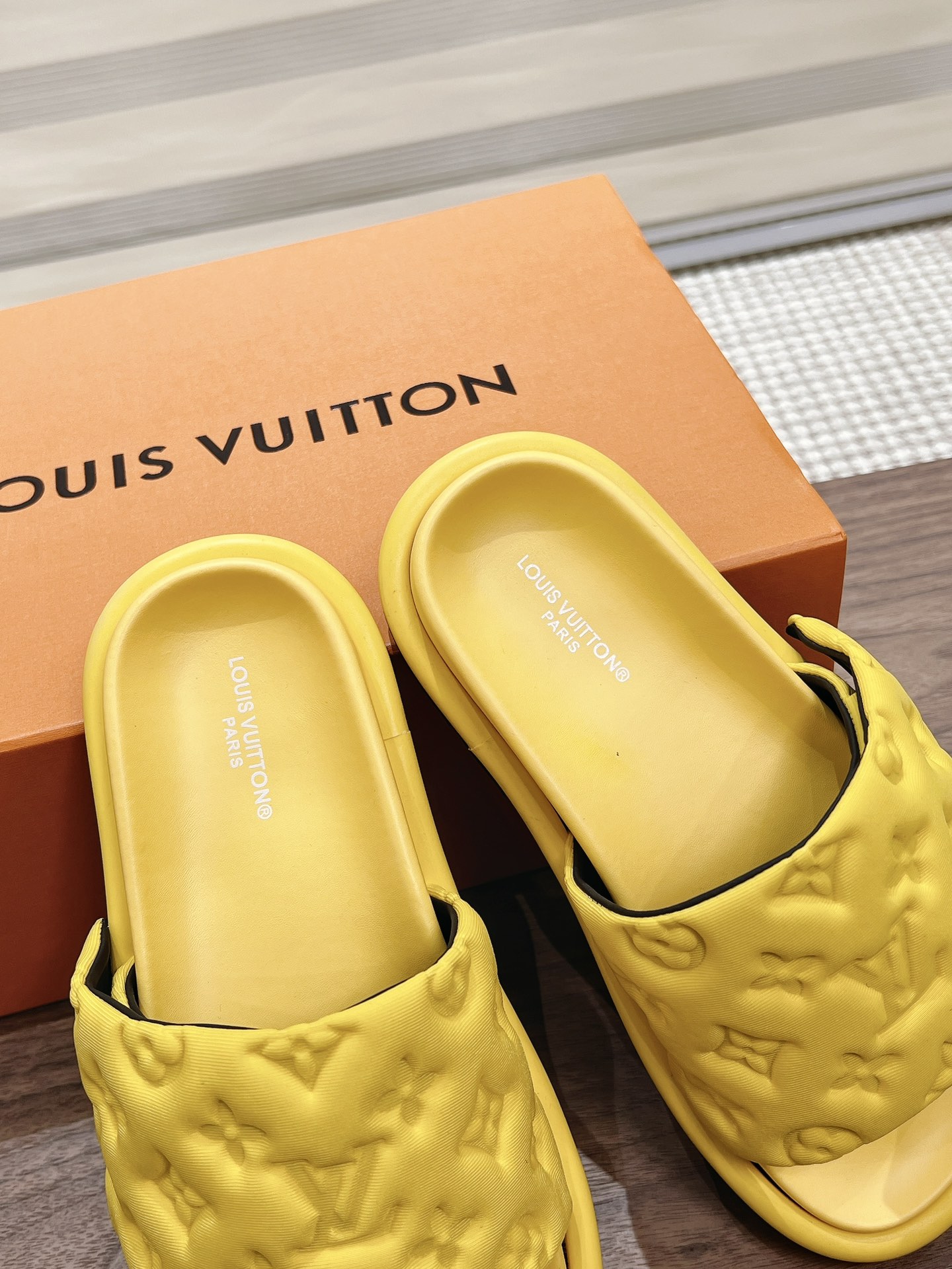 Louis Vuitton  Louis Vuitton Yellow Slides with Velcro Strap