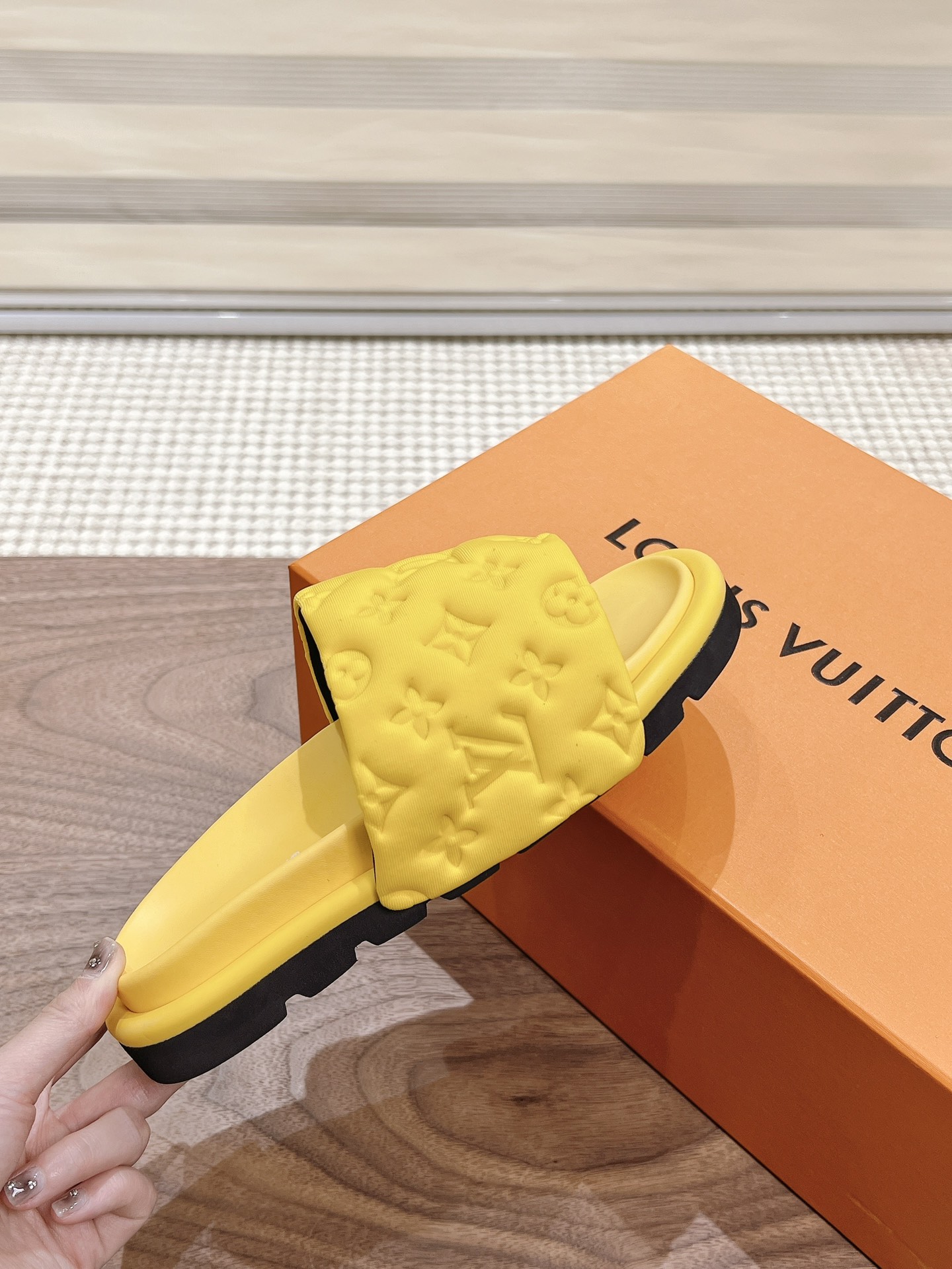 Louis Vuitton  Louis Vuitton Yellow Slides with Velcro Strap