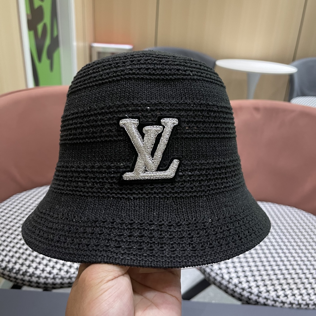 LV Black Knit Bucket Hat - Silver Logo