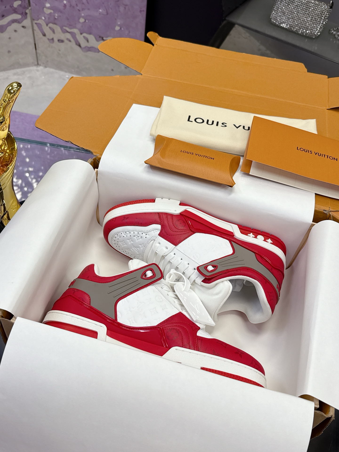 Red & White Leather Trainer
