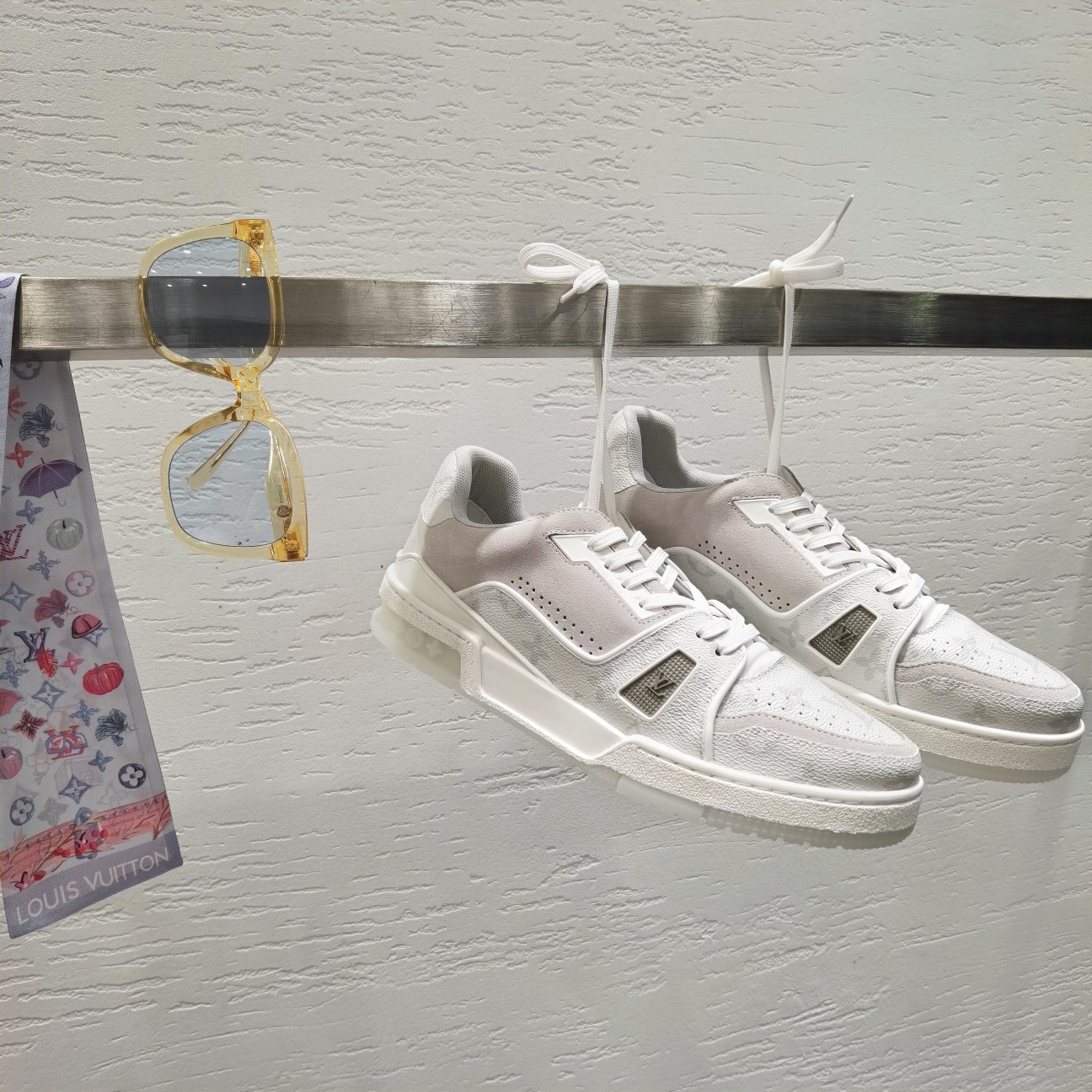 Louis Vuitton LV Trainer White Suede and Leather Sneakers