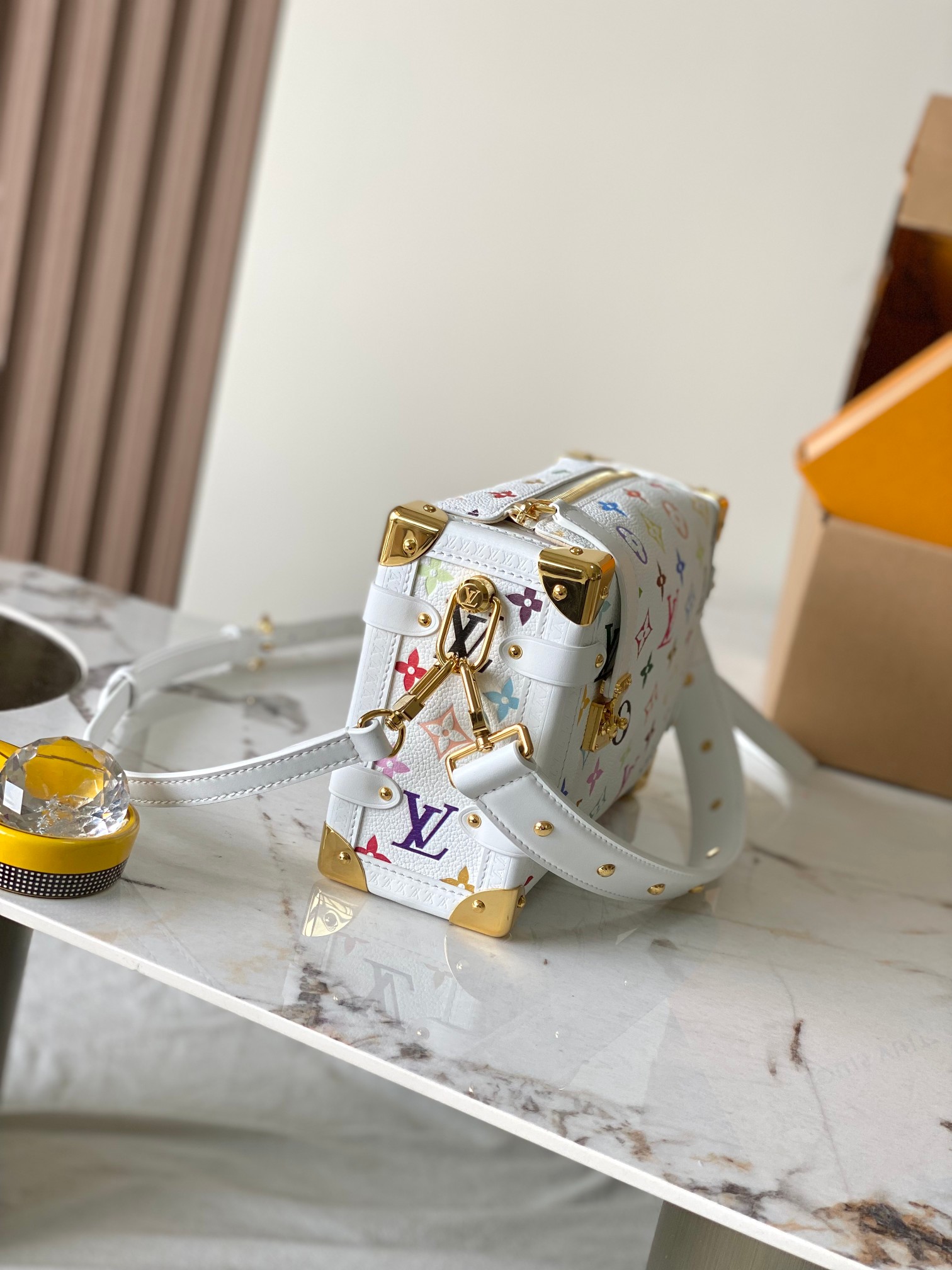 Louis Vuitton  LV x TM Cowhide Monogram Multicolor Side Trunk MM White