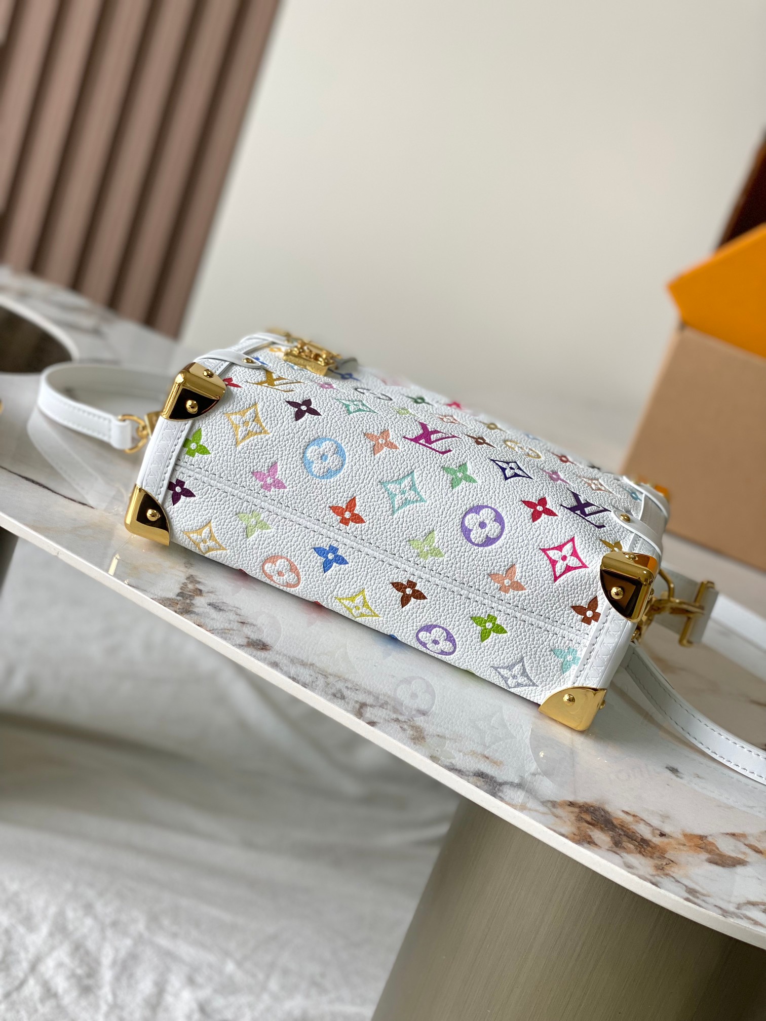 Louis Vuitton  LV x TM Cowhide Monogram Multicolor Side Trunk MM White