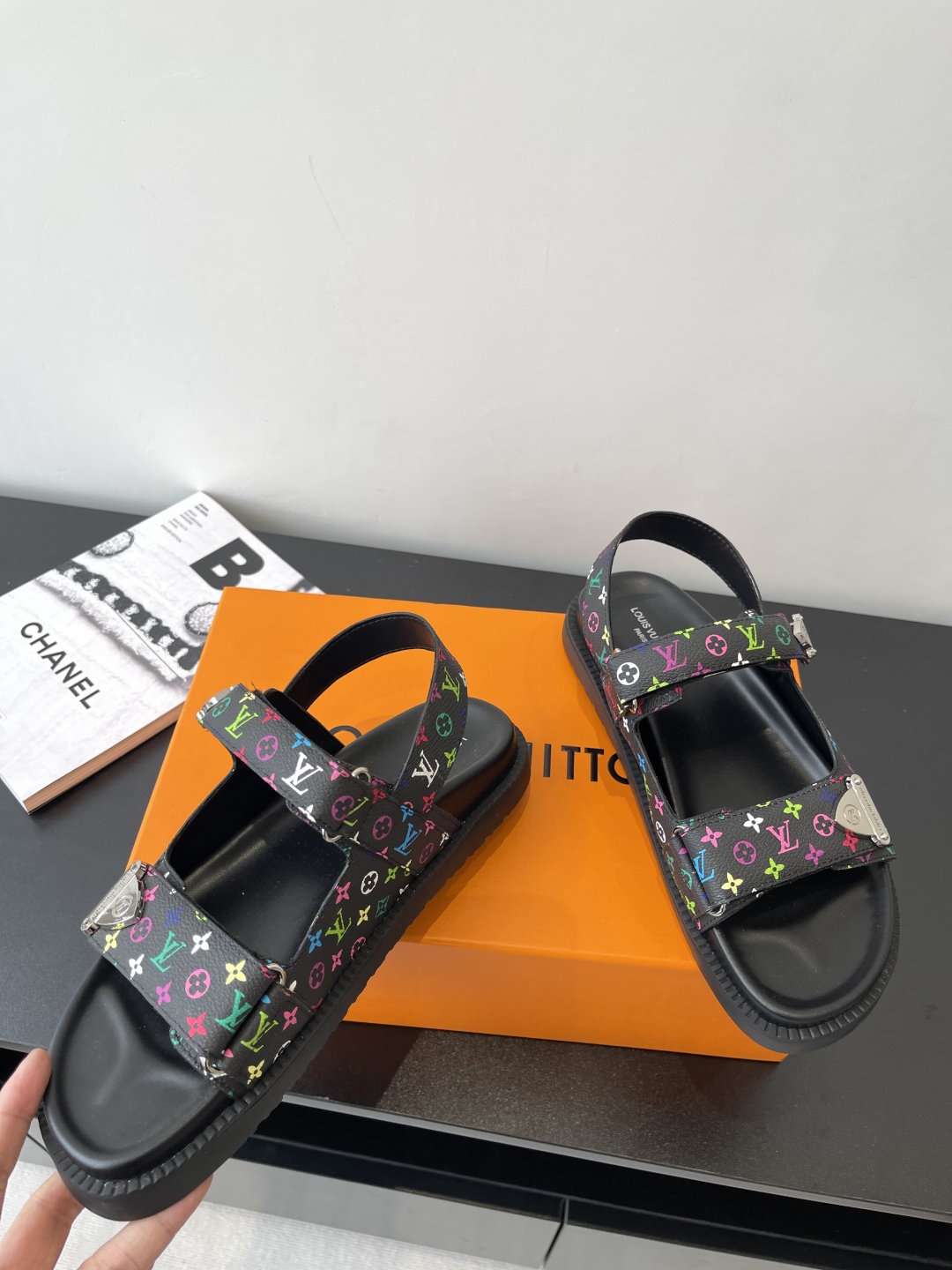 Louis Vuitton  LV X TM Monogram Multicolor Sunset Flat Sandals Black Sold Out